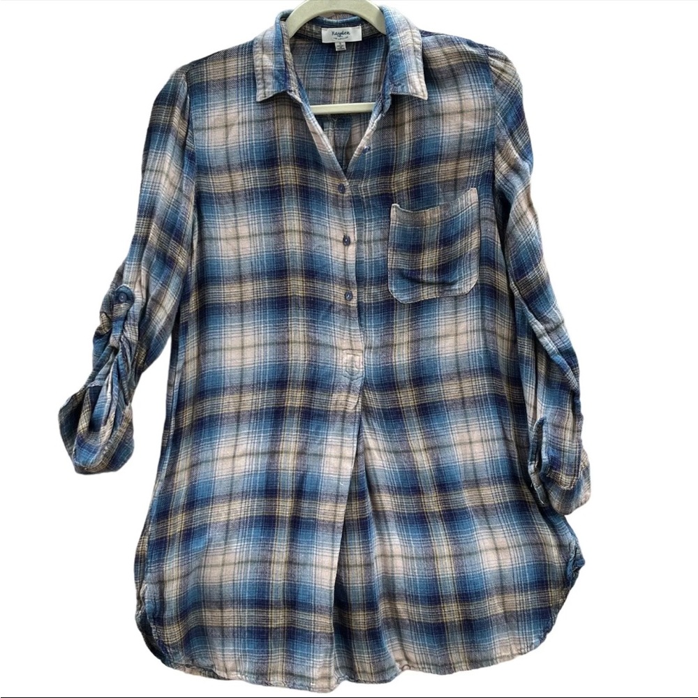 Hayden Los Angeles Shirt Womens Small Plaid Pockets Oversized Pleated Flannel